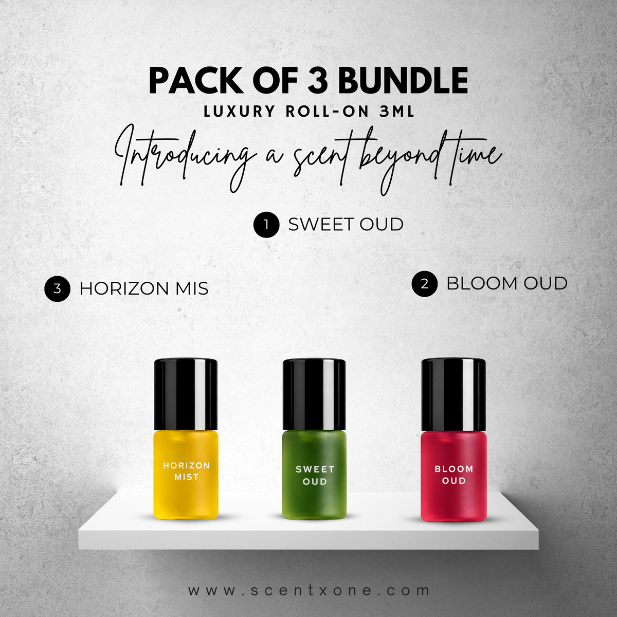 Pack of 3 - SWEET OUD, HORIZON MIST & BLOOM OUD Luxury Roll-On 3ML