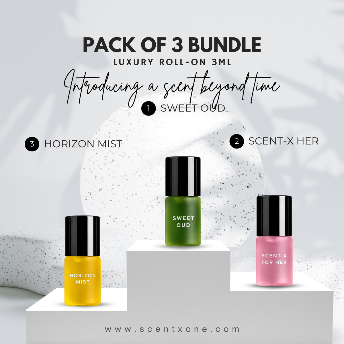 Pack of 3 - SWEET OUD, SCENT-X HER & HORIZON MIST Luxury Roll-On 3ML