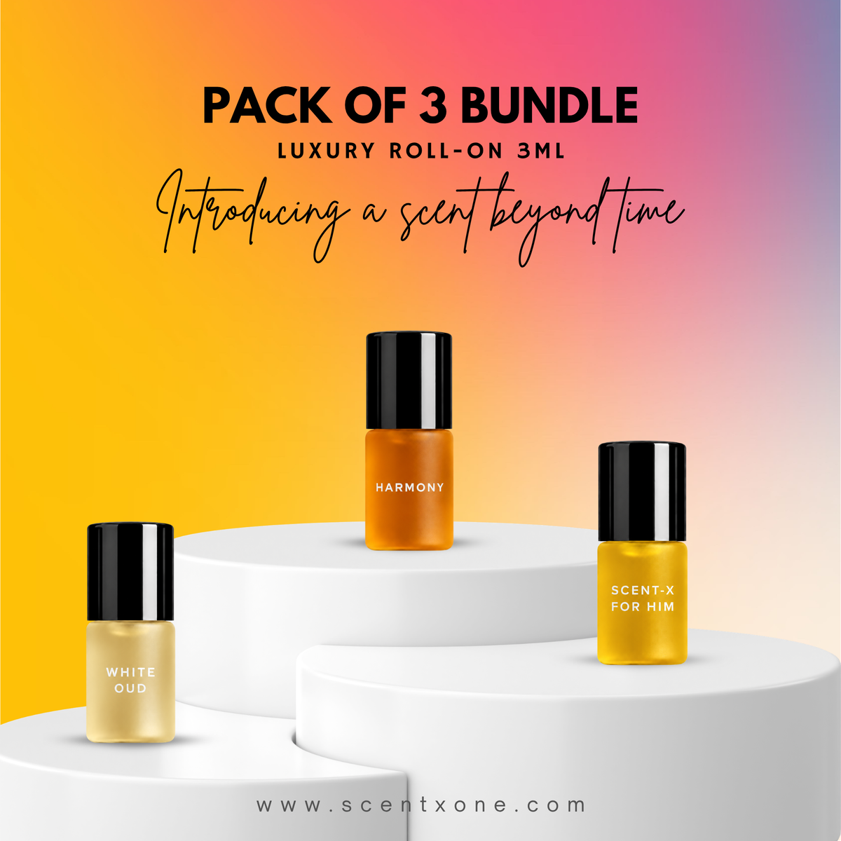 Pack of 3 - WHITE OUD, HARMONY & SCENT-X HIM Luxury Roll-On 3ML