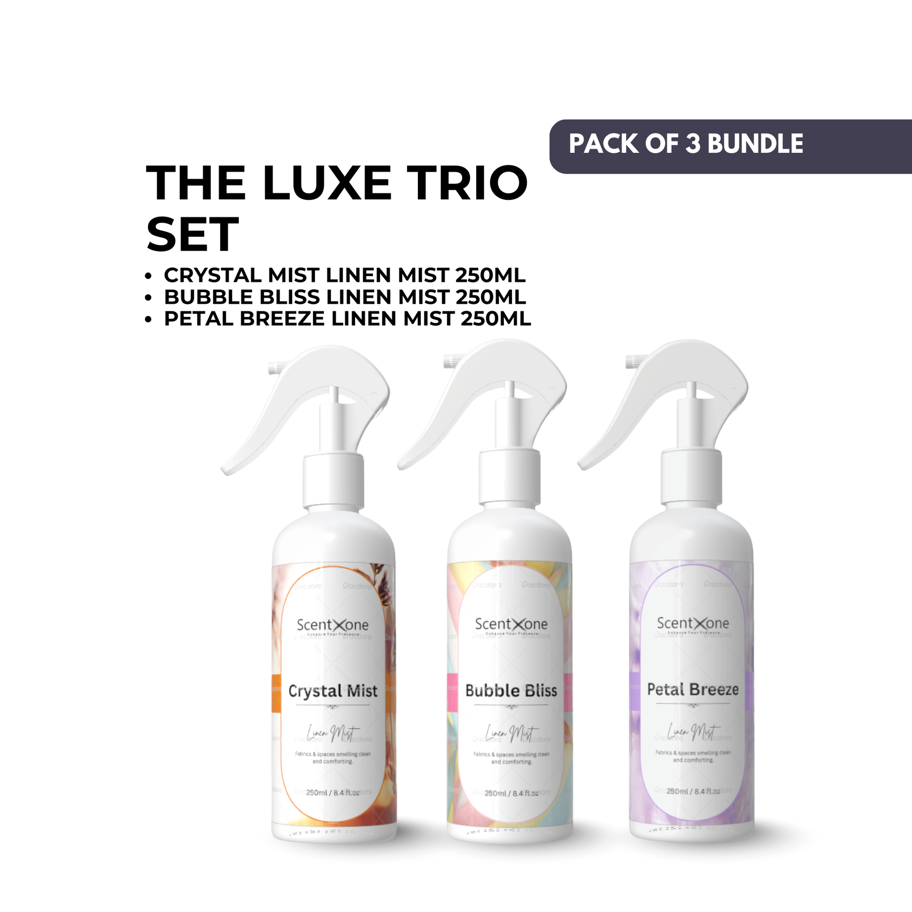 Linen Mist Trio Collection – Crystal, Bubble & Petal