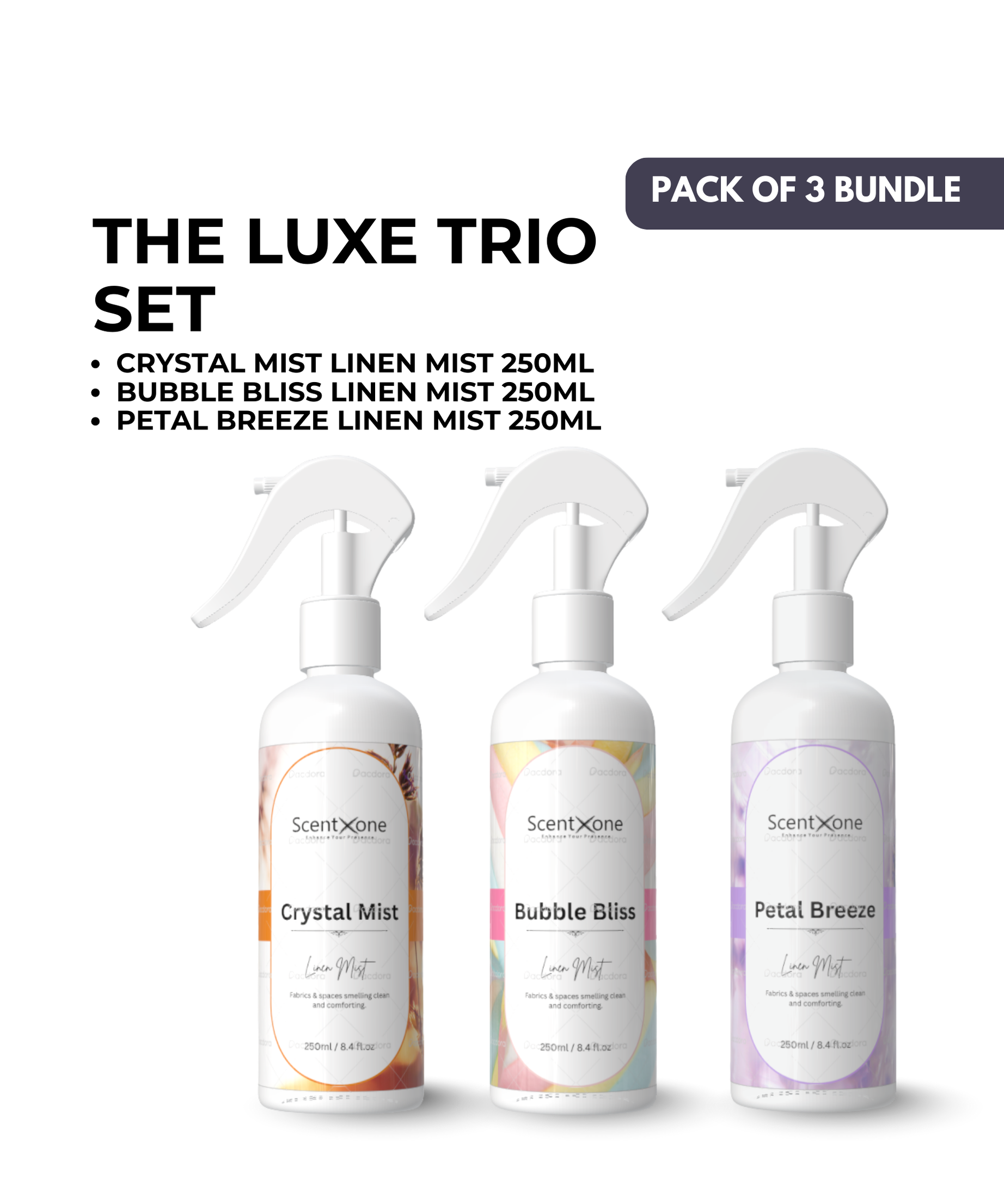 Linen Mist Trio Collection – Crystal, Bubble & Petal