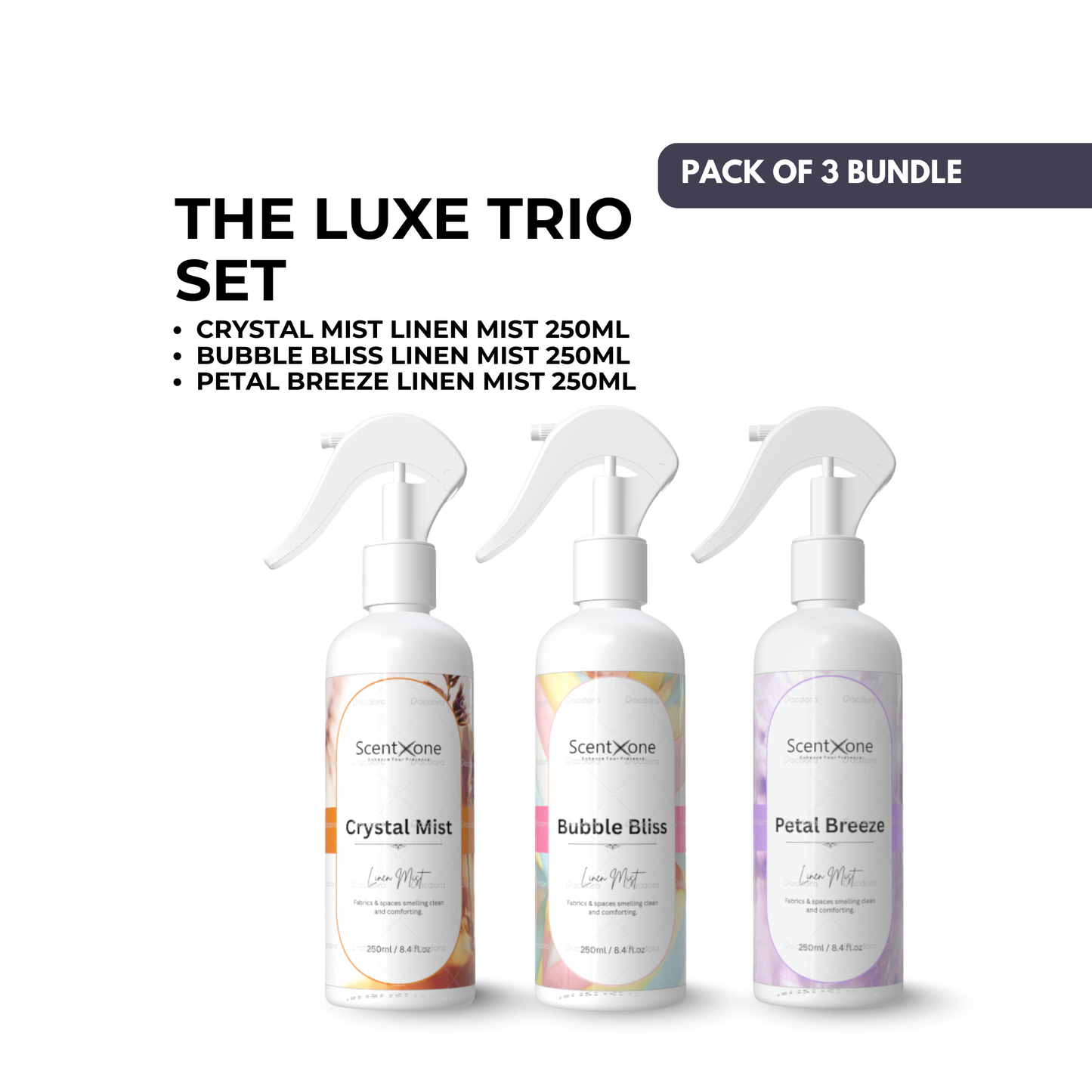 Linen Mist Trio Collection – Crystal, Bubble & Petal