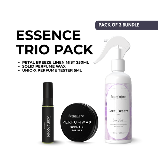 Everyday Elegance Trio – Petal Breeze Linen Mist 250ML + Solid Perfume Wax + UNIQ-X Perfume Tester 5ML