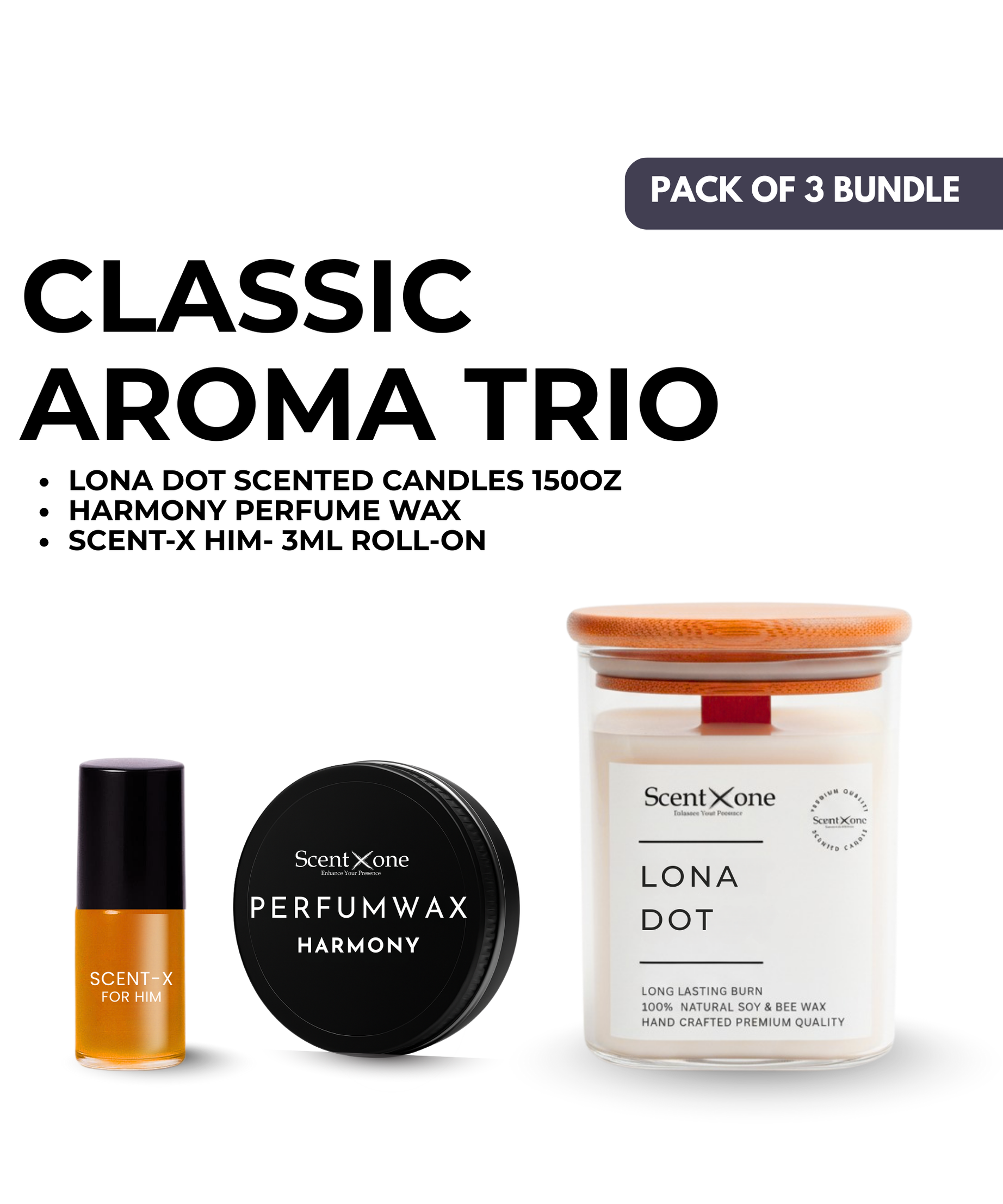 Gentleman’s Trio – Candle 150oz + Harmony Perfume Wax + Scent-X Him Roll-On 3ml