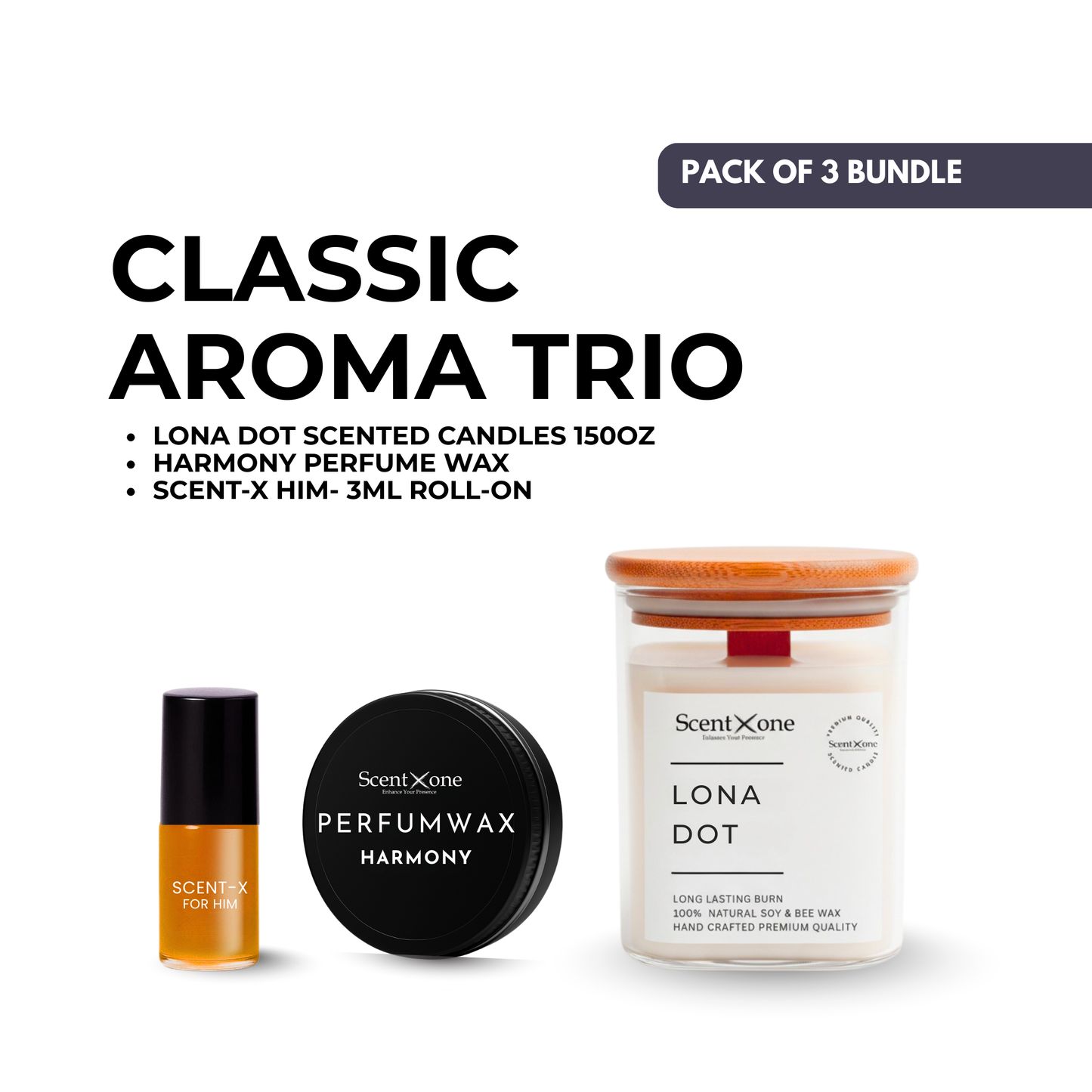 Gentleman’s Trio – Candle 150oz + Harmony Perfume Wax + Scent-X Him Roll-On 3ml