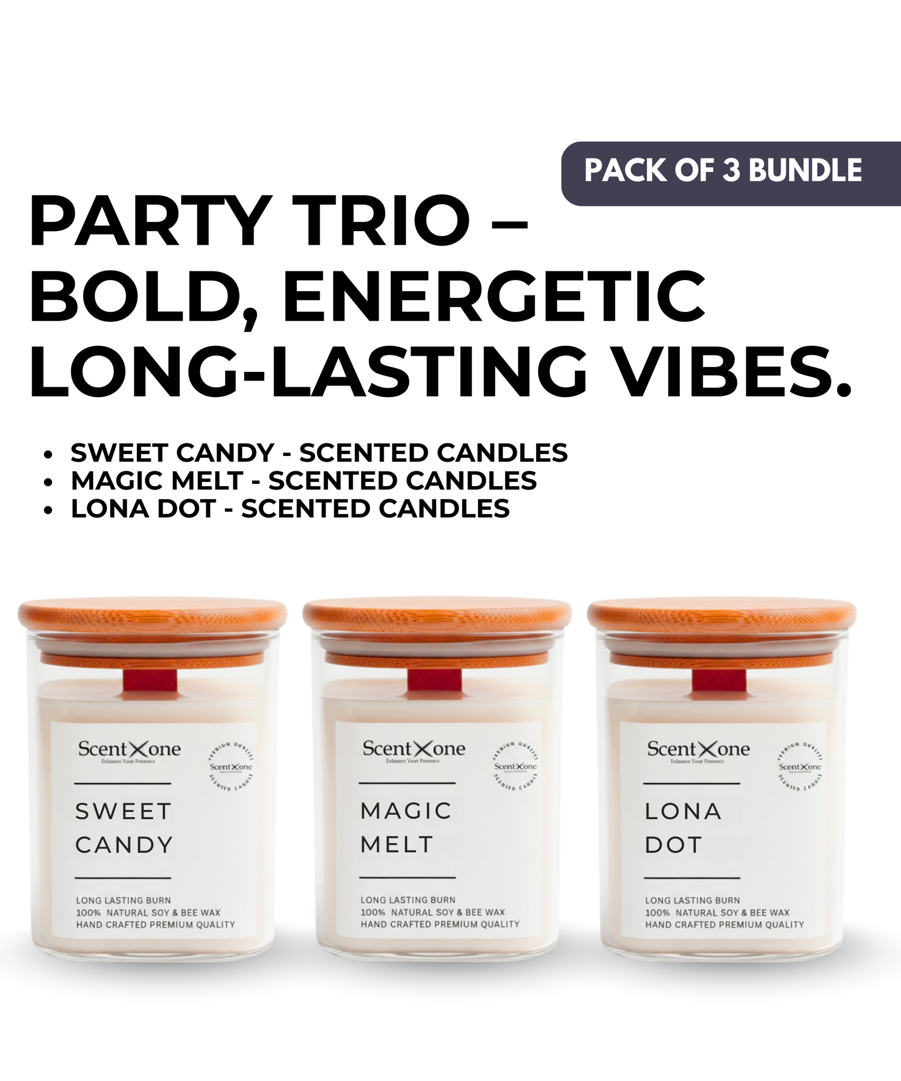 Candle Bliss Trio – Sweet Candy, Magic Melt & Lona Dot Scented Candles (150oz Each)
