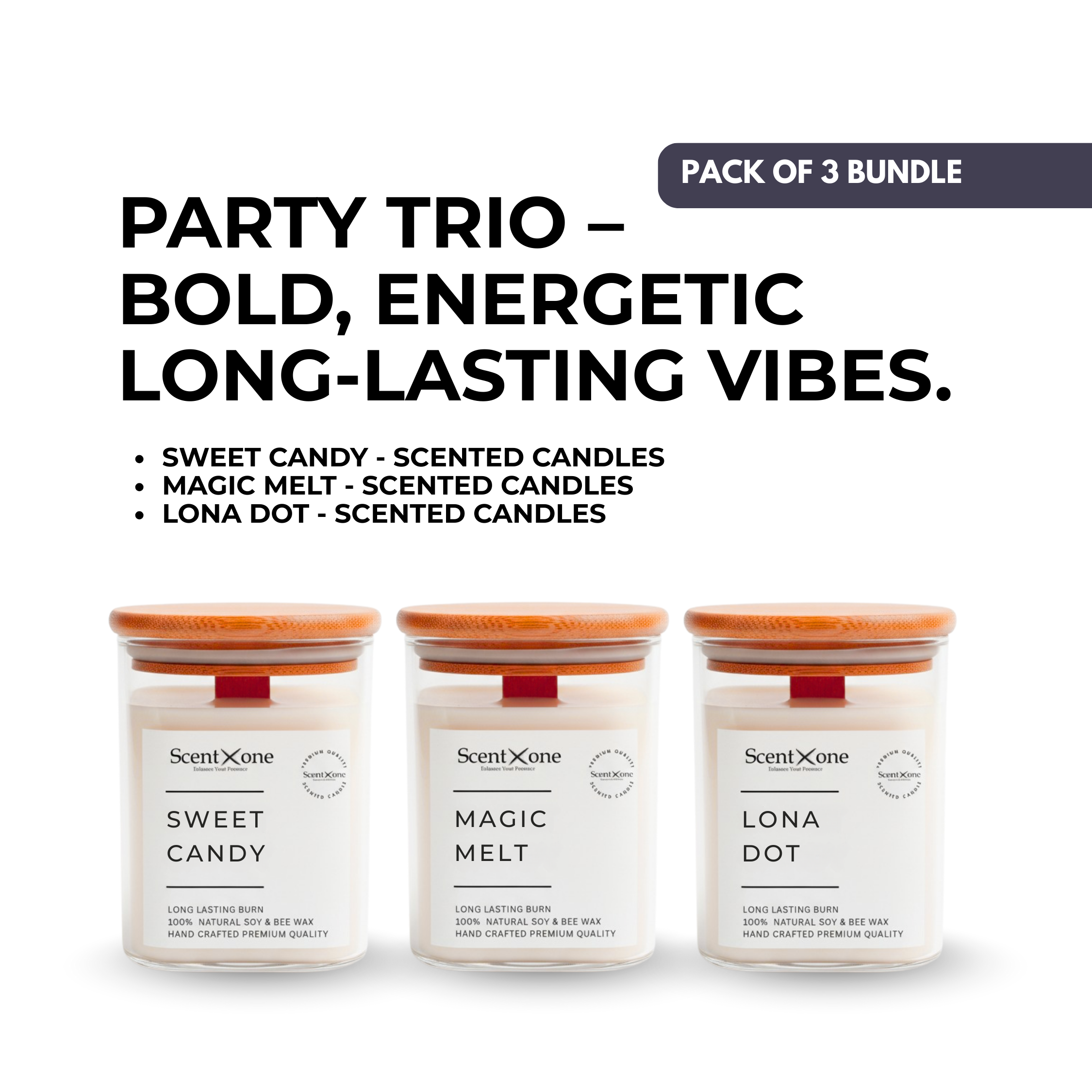 Candle Bliss Trio – Sweet Candy, Magic Melt & Lona Dot Scented Candles (150oz Each)