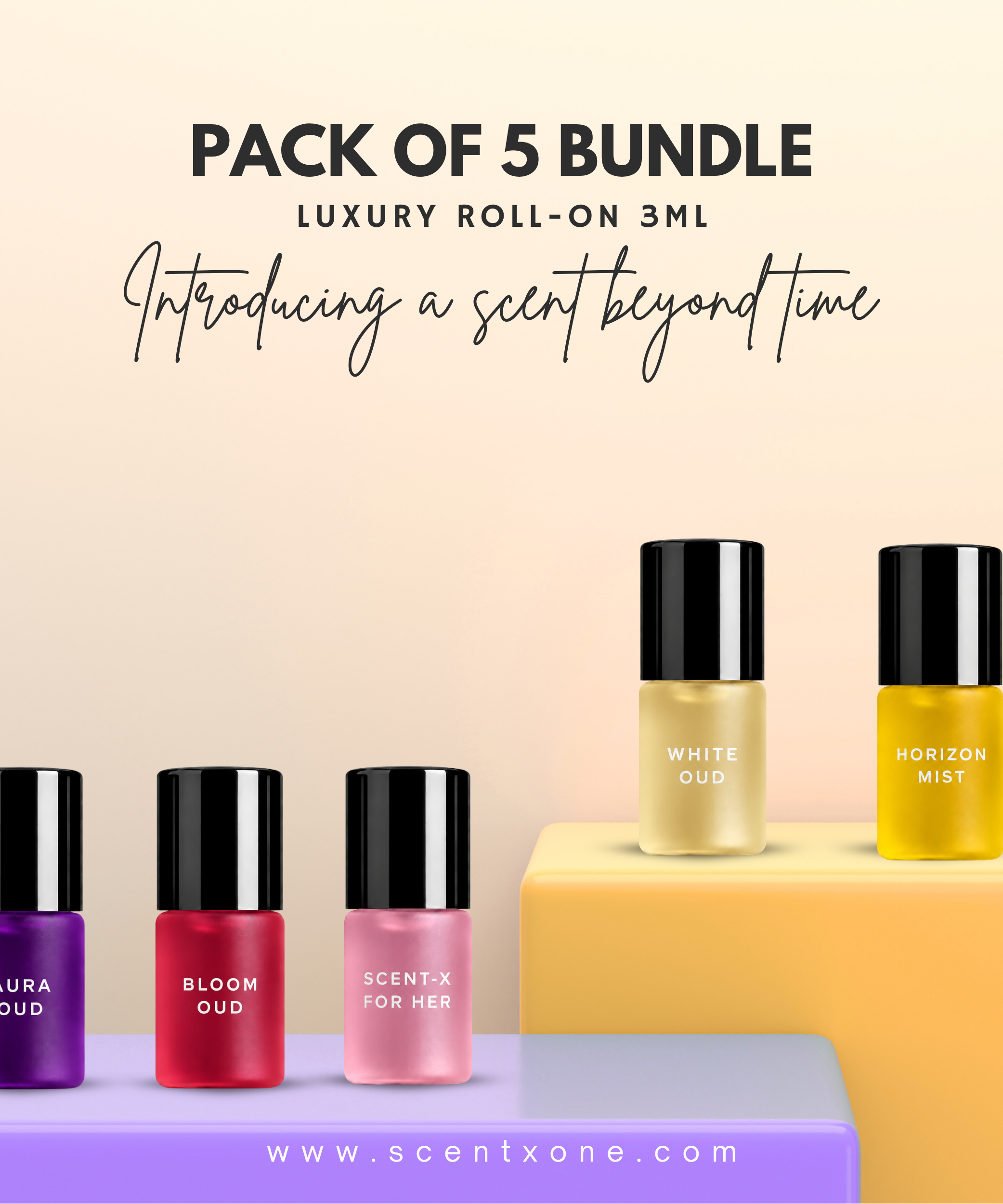 Pack of 5 - AURA OUD, BLOOM OUD, SCENT-X HER, WHITE OUD & HORIZON MIST Luxury Roll-On 3ML