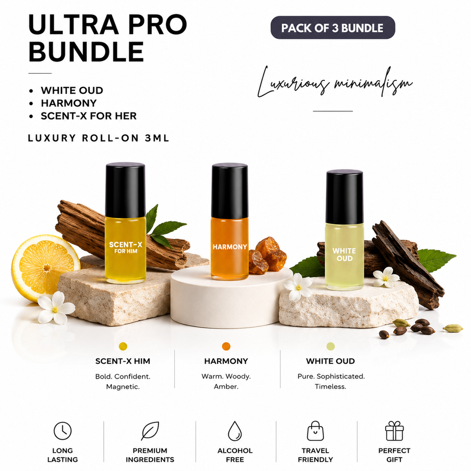Pack of 3 - WHITE OUD, HARMONY & SCENT-X HIM Luxury Roll-On 3ML