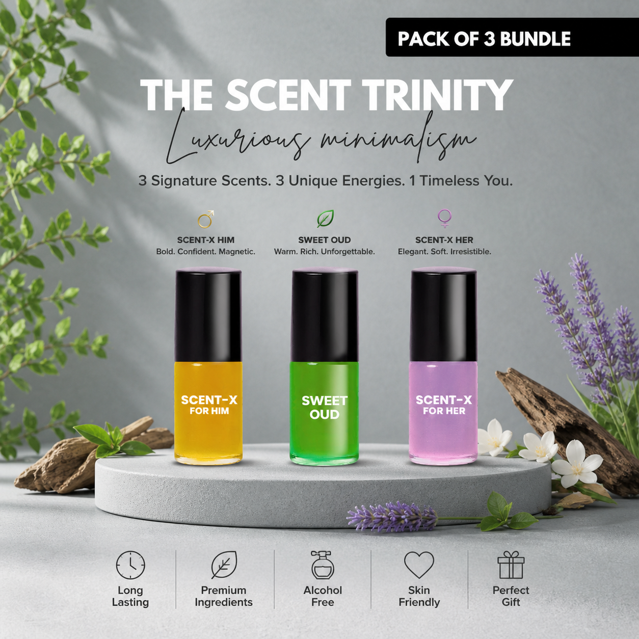 Pack of 3 - SWEET OUD - SCENT-X HIM & SCENT-X HER Luxury Roll-On 3ML