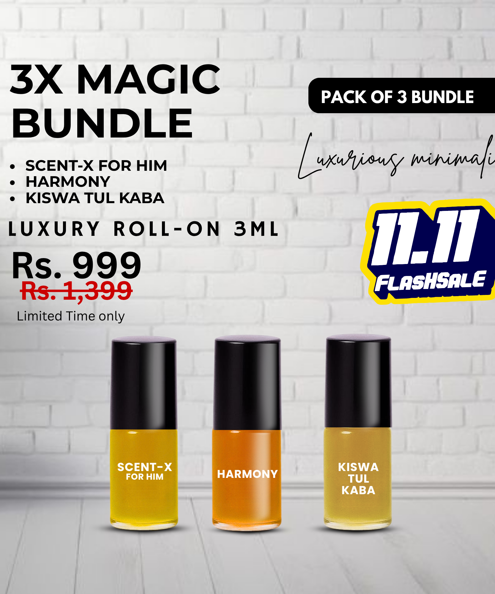 Pack of 3 - KISWA TUL KABA- HARMONY - SCENT-X HIM Luxury Roll-On 3ML