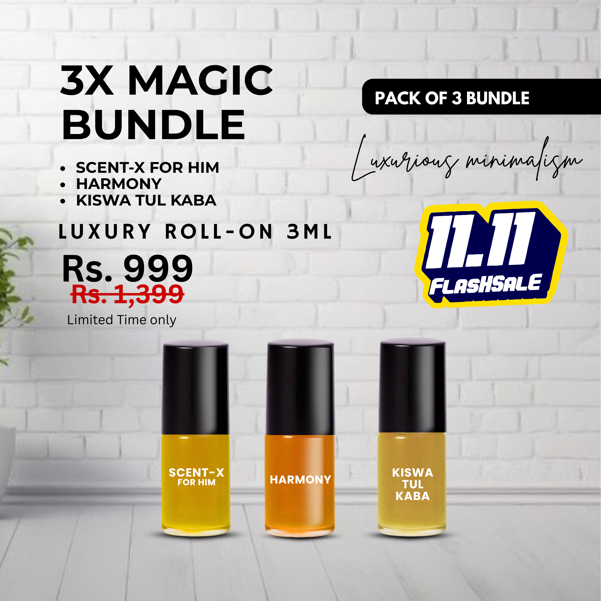 Pack of 3 - KISWA TUL KABA- HARMONY - SCENT-X HIM Luxury Roll-On 3ML