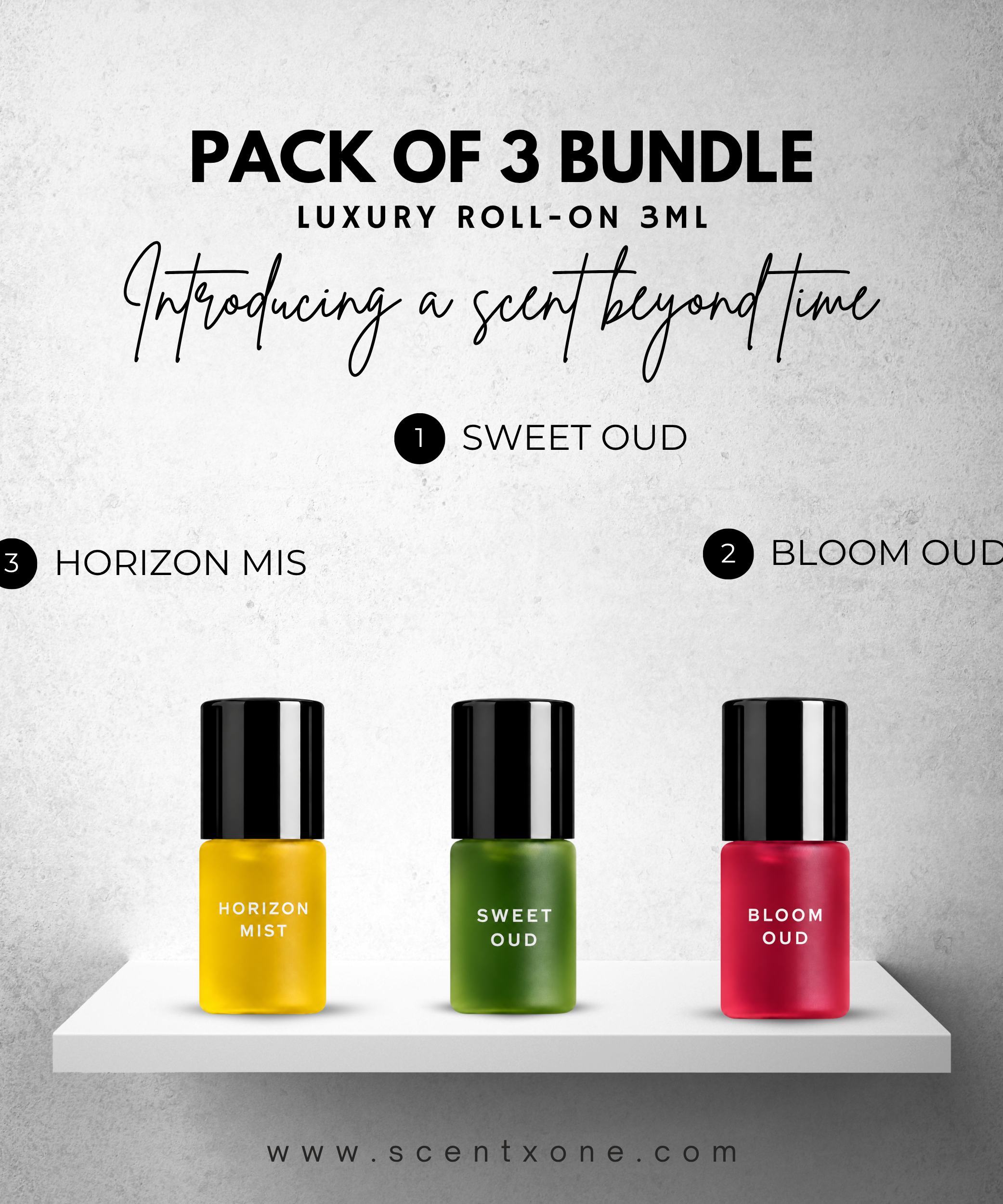 Pack of 3 - SWEET OUD, HORIZON MIST & BLOOM OUD Luxury Roll-On 3ML