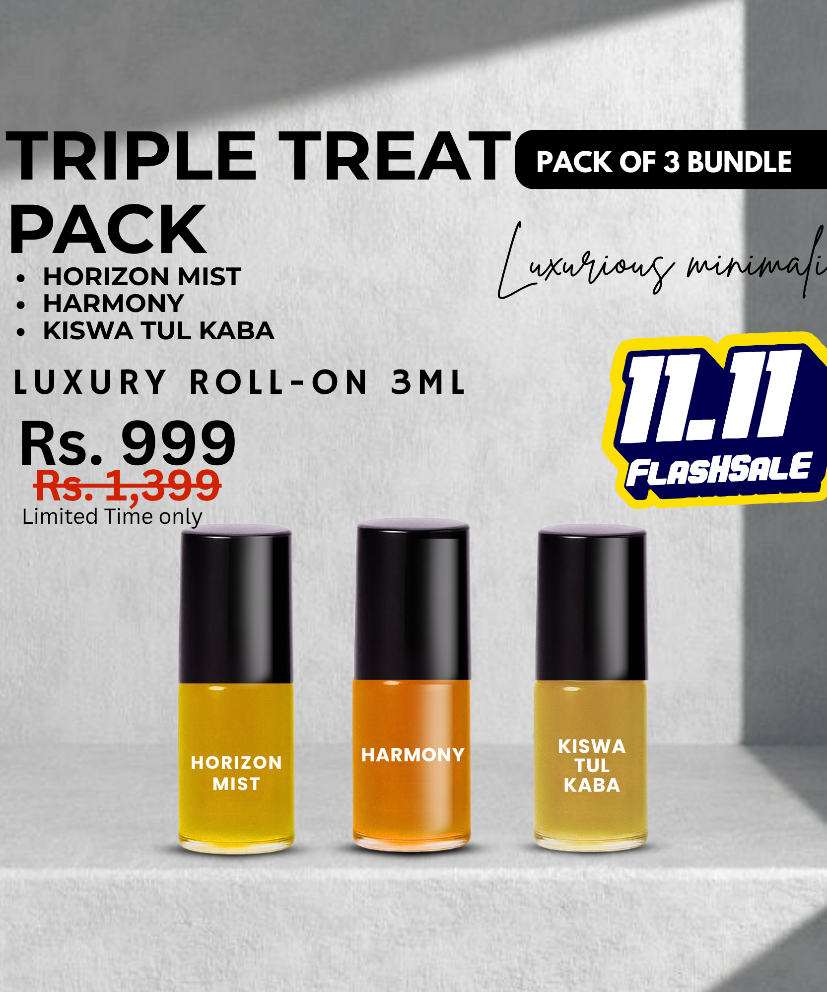 Pack of 3 - KISWA TUL KABA- HARMONY - HORIZON MIST Luxury Roll-On 3ML