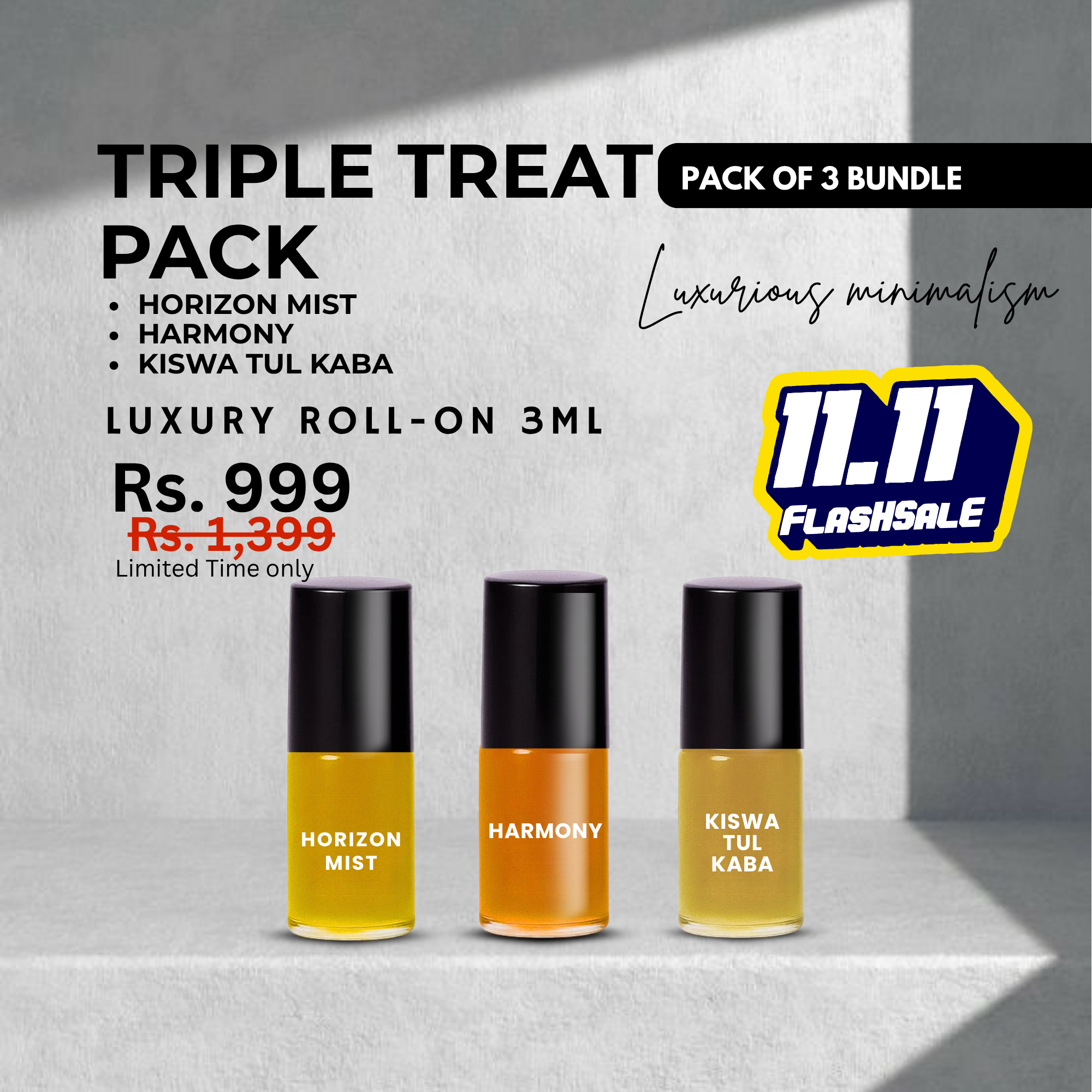 Pack of 3 - KISWA TUL KABA- HARMONY - HORIZON MIST Luxury Roll-On 3ML