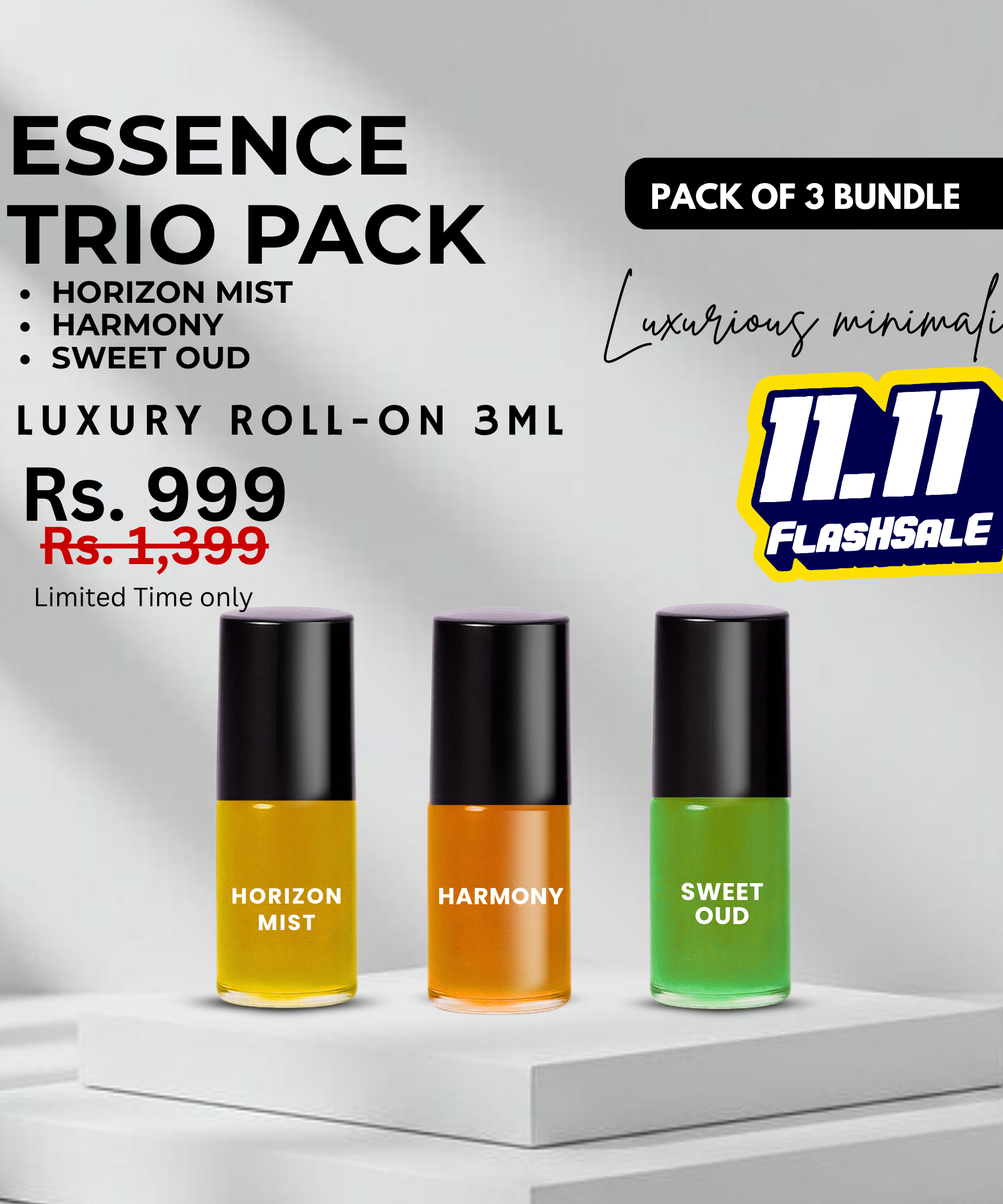 Pack of 3 - HARMONY - HORIZON MIST & SWEET OUD Luxury Roll-On 3ML