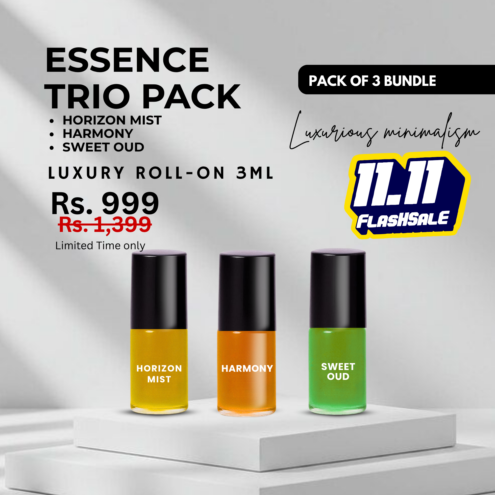 Pack of 3 - HARMONY - HORIZON MIST & SWEET OUD Luxury Roll-On 3ML
