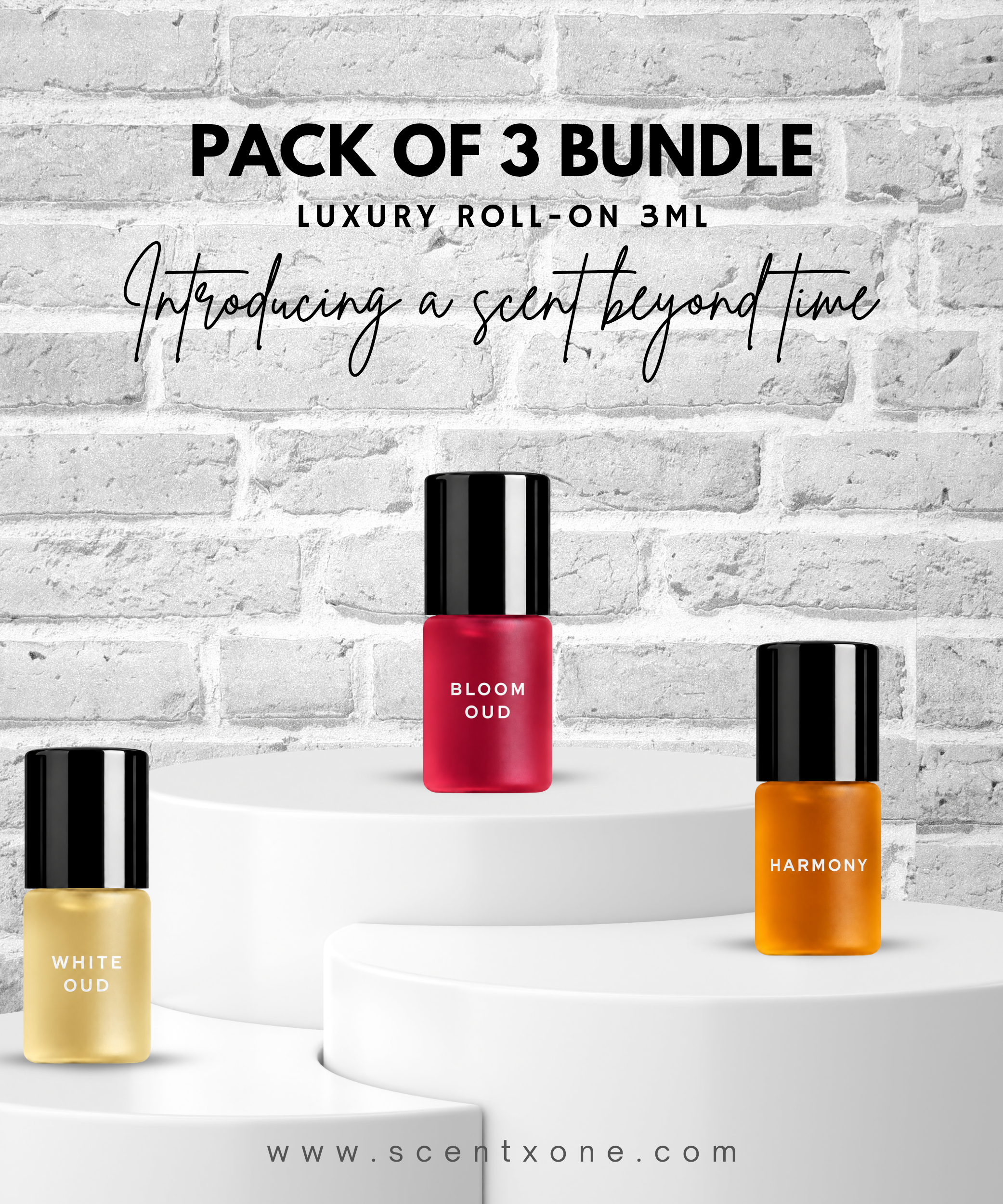 Pack of 3 - WHITE OUD, BLOOM OUD & HARMONY Luxury Roll-On 3ML