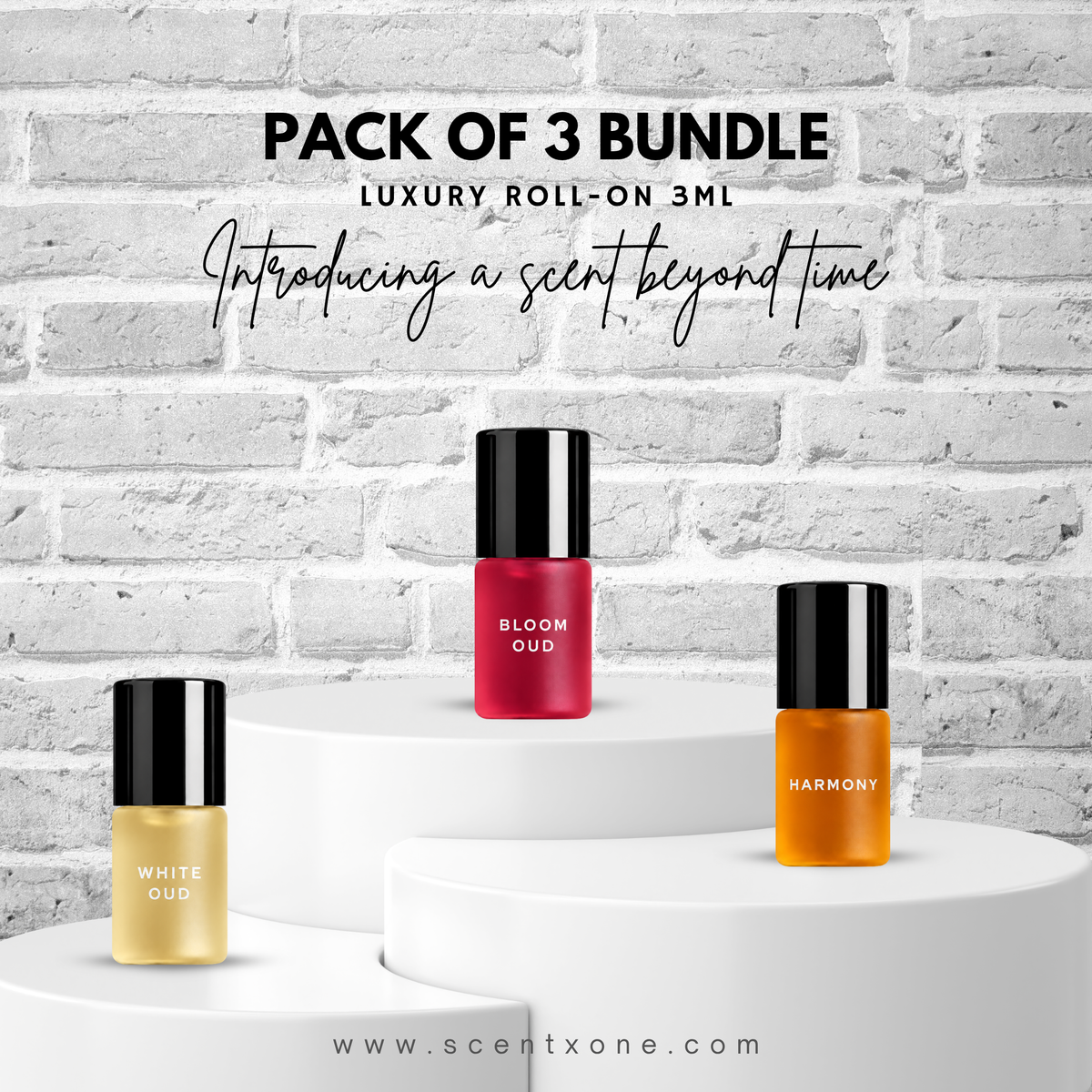 Pack of 3 - WHITE OUD, BLOOM OUD & HARMONY Luxury Roll-On 3ML