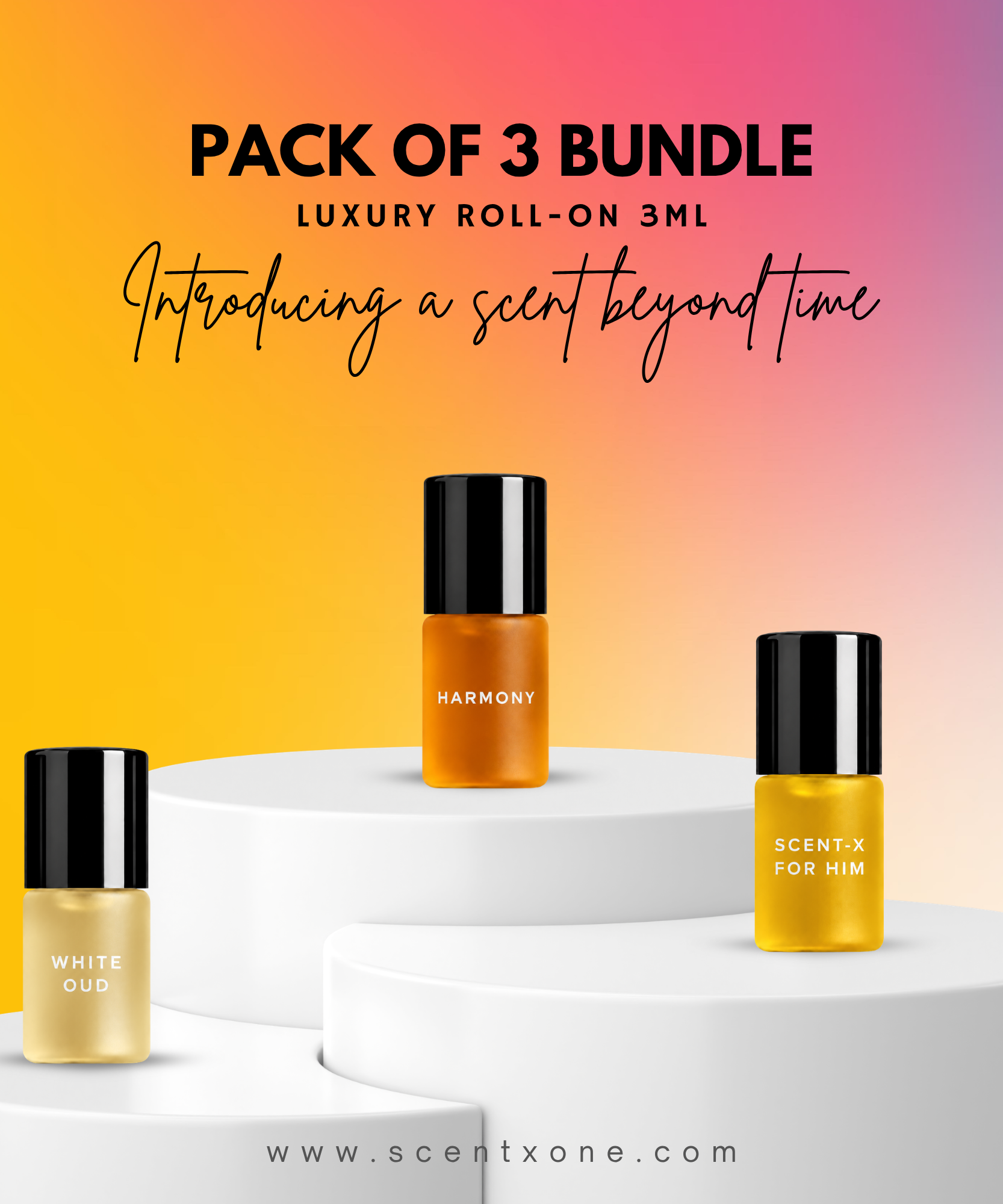 Pack of 3 - WHITE OUD, HARMONY & SCENT-X HIM Luxury Roll-On 3ML